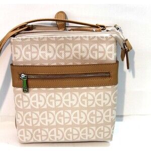 Giani Bernini Bock Signature Dasher Triple Zip Crossbody Ivory Taupe Purse Bag